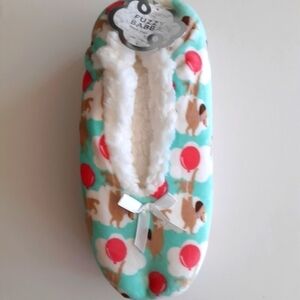 Dachshund & Balloons Fuzzy Babba Slipper Socks New